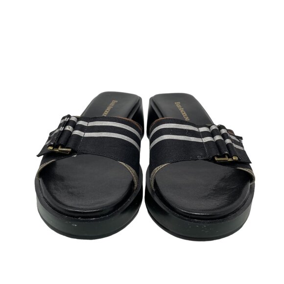 Y2K 90s Enzo Angiolini LIO Slide Wedge Sandals Womens 7 Open Toe Striped Black - Picture 4 of 11